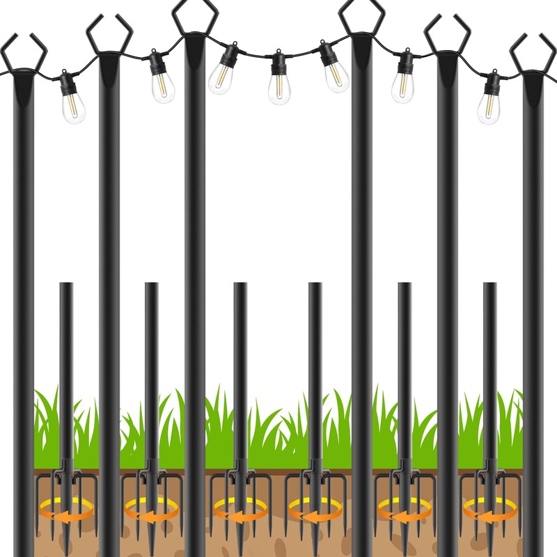 LETIANPAI 10Ft String Light Poles 6 Pack,Light Poles for Outside