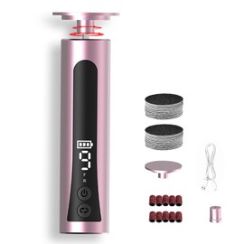 2 in 1 Electric Foot Callus Remover, Aluminum Alloy, 9 Speeds, with Digital Display, 10 Grinding Heads & 20pcs Sandpaper Discs,Cordless Rechargeable for Men Women Dead Skin Calluses (Pink)