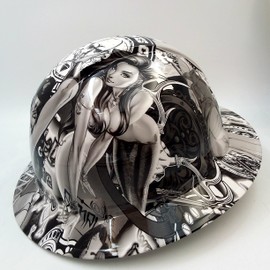 Wet Works Imaging Customized Pyramex Full Brim Sexy White Bad Bones Hard HAT with Ratcheting Suspension