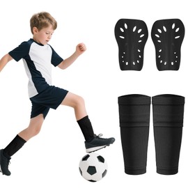 Kids Youth Soccer Shin Guards with Sleeves Boys Girls Adults Soccer Shin Guards and Sleeves with Insert Pocket for Football Soccer Basketball Sport Training (Black, Medium)