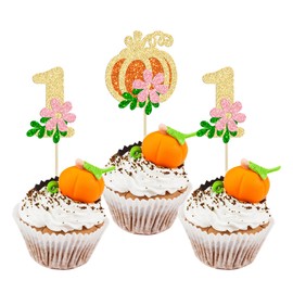 24 piezas de decoración de calabaza, 1 cumpleaños para magdalenas, calabaza, 1 cumpleaños, decoración de tartas, para otoño, calabaza, baby shower, niños, suministros para fiesta de primer cumpleaños