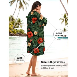 KFUBUO Surf Poncho Changing Towel Swim Robe with Pocket Plus Size Terry Cloth Swim Cover Up for Women Towel Poncho Hoodie
