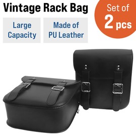 Japard Retro Bicycle Rack Bag, 2 Pcs Leather Pannier Rear Rack Bike Bags, Robust Rear Seatpost Bag for Vintage Bicycle Saddle Rack, Black