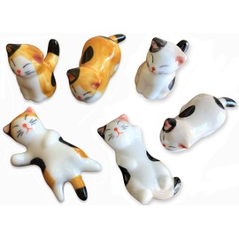 MIUFA Ceramic Cute Cat Chopsticks Rest Dinner Spoon Stand Knife Fork Holder (Set of 6PCS)
