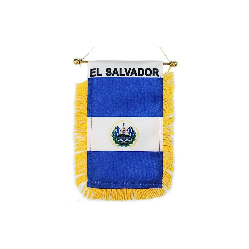 El Salvador Fringed Rear-View Mirror Window Hanging Flag with Suction