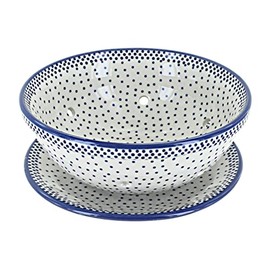 Blue Rose Polish Pottery Small Dots Berry Bowl With Plate