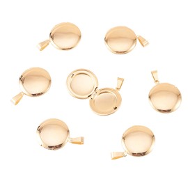 LiQunSweet 10 Pcs Golden Plated Stainless Steel Locket Pendants Photo Frame Charms for Women Men Necklaces Jewelry Making DIY Crafting - 23x21mm