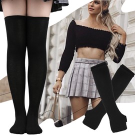 Cupimatch Women's Knee High Socks: Leg Warmers Extra Long Cotton Streak High Socks stripe Warm High Socks for Teenage Girls (sleeve+black)