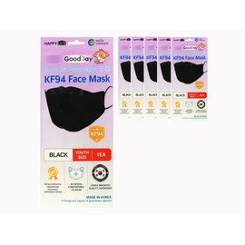 (Pack of 5) KF-94 Kids Black Face Mask, Individual Pack Youth, 4-Layer Filters Disposable, Made in Korea.