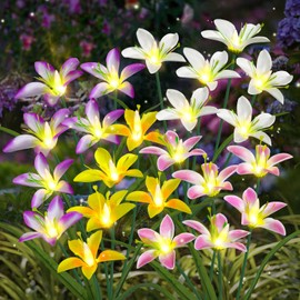 EDOF Solar Lights Outdoor Garden,4 Packs New Solar Flower Lights with 24 Blooming Lily Flowers,Waterproof Solar Lights for Outside Stakes Lights for Birthday Gifts Garden Decor for Yard,Patio,Lawn