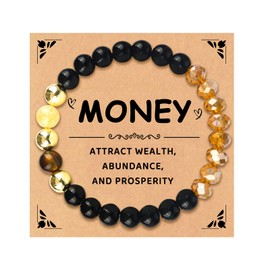Money Wealth Success Bracelet Protection Bracelet for Men Women 8mm Natural Stone Crystal and Obsidian Lucky Bracelet Healing Calming Anxiety Stress Relief Gifts