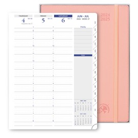 POPRUN Agenda 2024-2025 (8.5" x 11") Academic year Calendar(July 2024 - July 2025) Quarter-Hourly Weekly Appointment Book, Leather Cover, Monthly Tabs, Gift Box, Sunday Start - Soft Pink