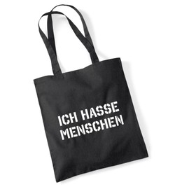 HUURAA Jute Bag "Ich Hasse Menschen" [German Language] Cotton 10 Litres with Funny Quote Gift Idea for Friends and Family, black