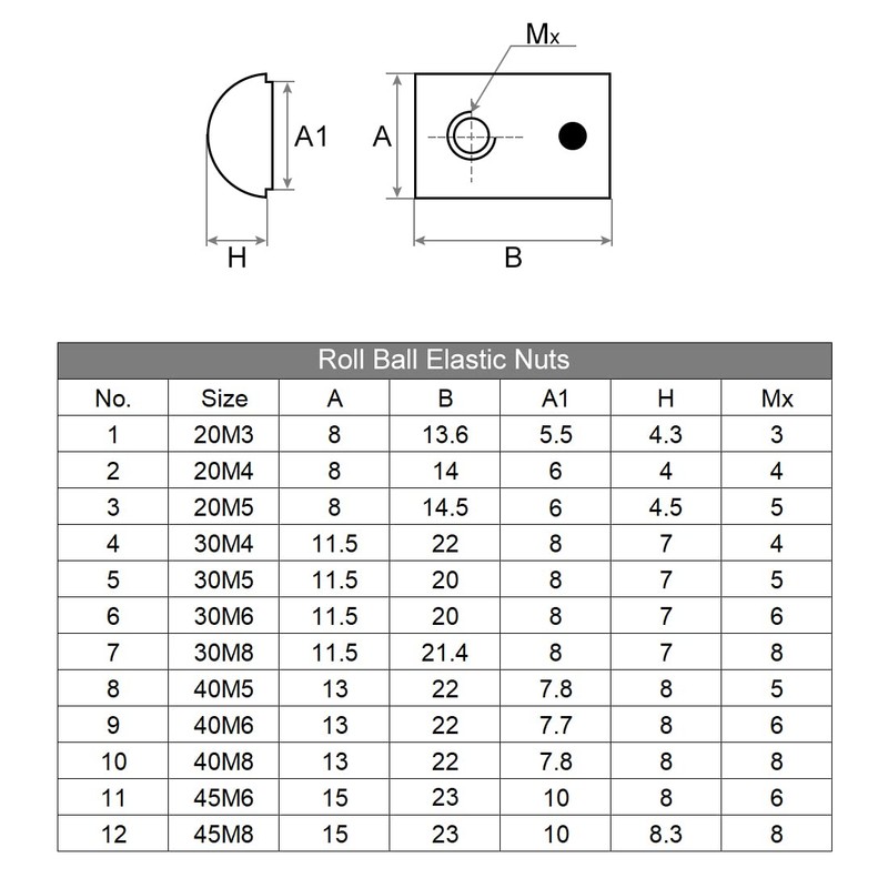 sourcing map Roll-In Spring M6 T Nut, Roll Ball Elastic
