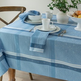 Benson Mills Ravenna Yarn Dyed Jacquard Fabric Table Cloth, Everyday, Parties, Weddings and Holiday Tablecloth (60" x 144" Rectangular, Blue)