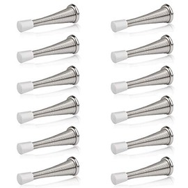 HOMOTEK 12 Pack Spring Door Stopper With Rubber Bumper Satin Nickel 3-1/8" Flexible Spring Heavy Duty Wall Door Stop Low Mounted Door Bumper For Home (Satin Nickel-Upgrade)