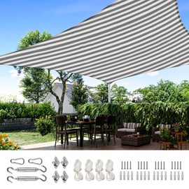 Quictent 12x16ft 185G HDPE Rectangle Sun Shade Sail Canopy 98% UV Block Outdoor Patio Garden with Hardware Kit (White and Gray)