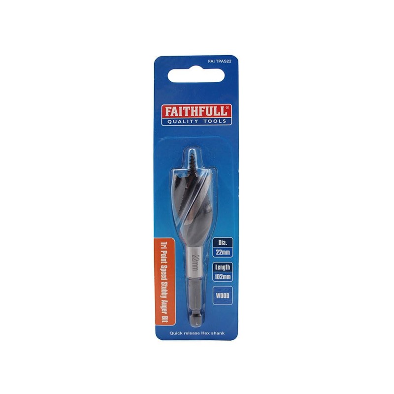 Faithfull FAITPAS22 Tri-Point Speed Auger Bit 22mm Stubby