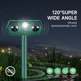 2P Upgraded Solar Animal Repeller with Siren and LED Flashing Light, Water and Dust Resistant, Outdoor Ultrasonic Siren for Dogs, Skunks, Foxes, Squirrels, Raccoons, Coyotes, and Rabbits.