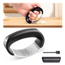 Tonvi Garlic Press Rocker - Stainless Steel Garlic Mincer Garlic Crusher tool with Peeler and Cleaning Brush
