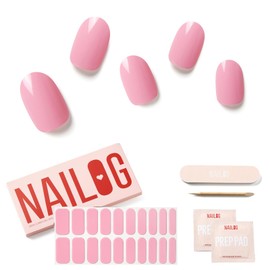 Semi Cured Gel Nail Strips - NAILOG 20 Pcs Pink Gel Nail Stickers Extra Long Nail Wraps with Glossy Gel Finishing for Spring Summer, Tiffany