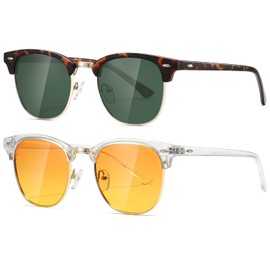 AEVOGUE Polarized Sunglasses For Women And Men Semi Rimless Frame Retro Sun Glasses AE0369 (Matte Tortoiseshell Green Lens&Transparent Red Yellow)