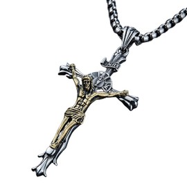 MayiaHey Jesus Crucifix Pendant, Crucifix Cross Necklace for Men, Jesus Cross Necklace Cross Jewelry, Hip Hop Cross Charm Necklace Stainless Steel Punk Cross Religious Pendant Necklace for Boys