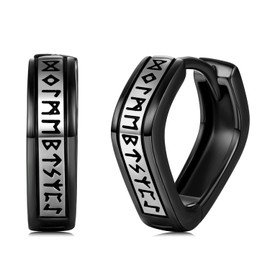 Norse Viking Hoop Earrings 925 Sterling Sliver Rune Hoop Earrings For Men Amulet Black Hoop Earrings Jewelry Gifts For Women, Sterling Silver, No Gemstone