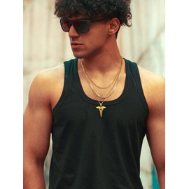 U7 18K Gold Plated, Caduceus Pendant & Rolo Chain Necklace, Two Snake/Ophidian Helix On Truncheon with Wings, Stainless Steel Animal Jewellery Necklace, GP3238K