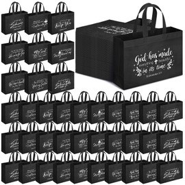 Paterr 50 Pcs Religious Tote Bags Large Tote Christians Bible Non Woven Reusable Goodie Bags with Handles for Women Groceries Party (Black)