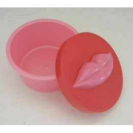 Vintage Plastic Pink Jars 3-D Lip on Lid Powder Creams and Lotion Holder
