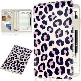 Server Books for Waitress  Waitress/Waiter Book Organizer with Zipper Pouch Guest Check Holder Money Pocket Restaurant Waitstaff Leopard Pattern - Color: Black