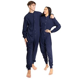 Cotton Onesie Footless Union Suit Pajama for Men and Women (Navy, XL)