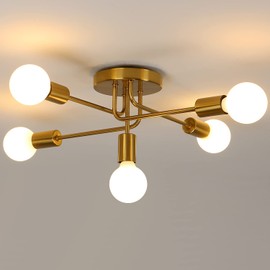 AUA Modern Sputnik Chandelier Ceiling Light, 5 Lights Golden Semi Flush Mount Ceiling Lights for Living Room Kitchen Dining Room Farmhouse Hallway