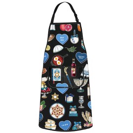 MYSOMY Jewish Kitchen Apron Jewish Gift Hebrew Gift Hanukkah Apron Israeli Gift Ahava Love Apron Jewish Cooking Apron (blue heart UK)