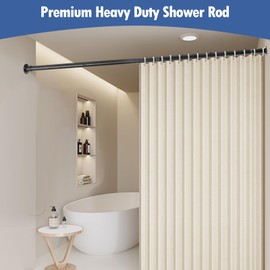 Anndason Black Shower Curtain Rod Wall Mounted Shower Rod Screw in Shower Curtain Rod Adjustable Shower Curtain Rod for Bathroom (Set of 1, 28 to 48")