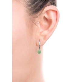 Sterling Silver Natural Green Jade Lever Back Drop Dangle Earring for Women