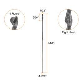 sourcing map Carbide Square Nose End Mill Bit 1/32" Cut Dia 4 Flutes TiAlN Coated Milling Cutter for Hardened Steel Metal (1/32" Shank 5/64" Cut Length 1-1/2" Long 30 Degree HRC53-55)