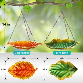 Bird Feeder Hanging Bird Bath 2-Piece Set, Metal Tray Rust Proof Outdoor Bird Feeder Bird Bath Tray
