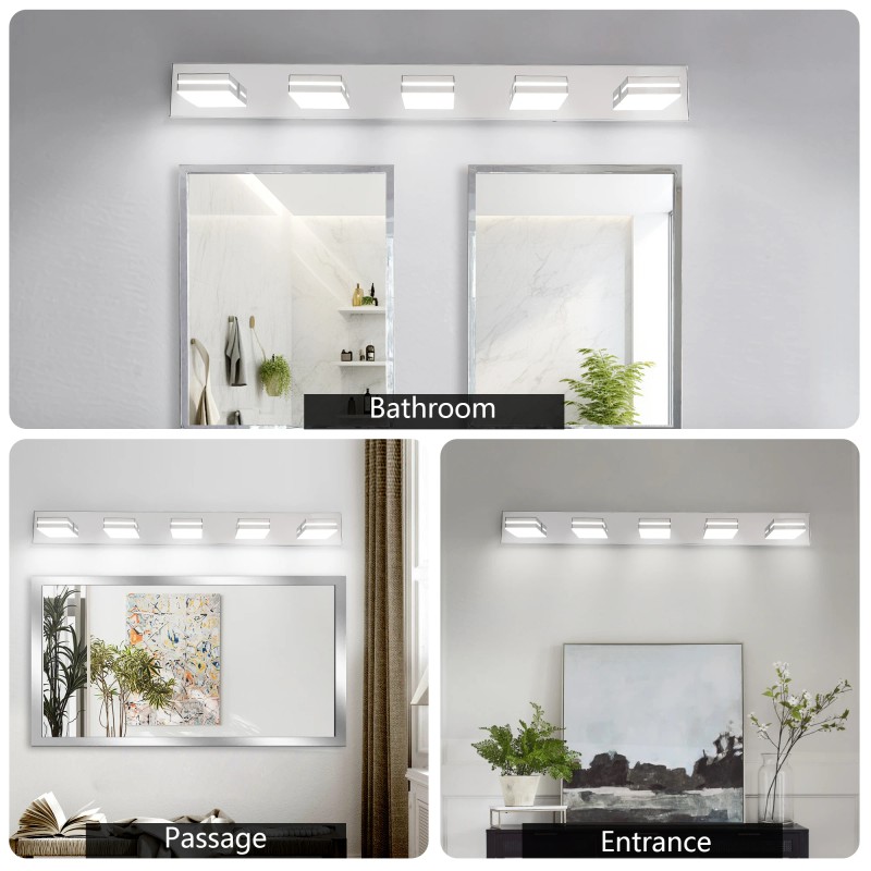 5-Light LED Modern Bathroom Vanity Light Fixture Matte Chrome Modern