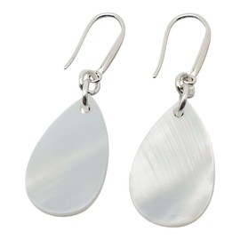 THEPRETTYBITS White Mother of Pearl Earrings, Teardrop Shell, Minimalist Dangle Drop, Sterling Silver Hooks, Handmade Boho Chic Statement