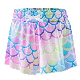 Girls Butterfly Shorts Unicorn Running Shorts 2 in 1 Flowy Athletic Shorts Casual Skirt for Teens kids (US, Age, 7 Years, 8 Years, Purple Mermaid)