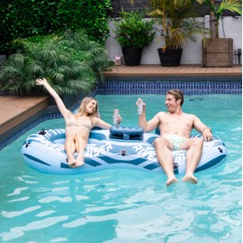 Sunrio 2025 New & Upgrade 2 Person Double River Tubes for Floating Heavy Duty Inflatable Floating Lounger Premium Water Rafts Pool Float Above Lake and River for Adults（Blue）