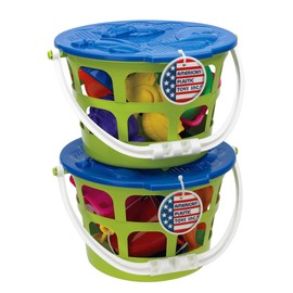 American Plastic Toys Colossal Beach Pail Set, Made in USA, Colorful Basket, Sand Pail, Molds, Shovels, & Sifter, BPA-Free, Endless Hours of Summer Fun, Ages 18 Months+