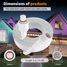 Norward Extension Cable for Govee Permanent Outdoor Lights, IP68 Waterproof Extension Cord, Compatible with Govee H705A H705B H705C and Other Outdoor Lighting Systems (16FT)