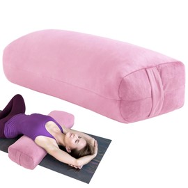 MABOZOO Yoga Bolster Pillow, Rectangular Bolster for Restorative Yoga & Meditation, Professional Meditation Cushion with Carry Handle, 27"X10"X6" (Pink)