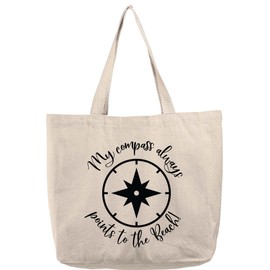 My compass always points to the beach cursive navigate funny Natural Canvas Tote Bag funny gift