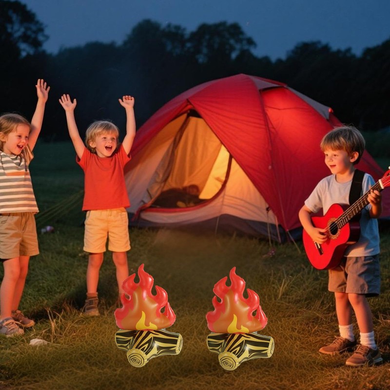 BOXOB 2pcs Inflatable Fake Campfire, Fake Fire Pit Decoration Artificial
