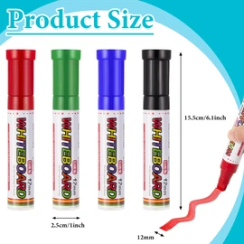 Gersoniel 4 Packs Extra Thick Dry Erase Markers Fine Point White Board Markers Dry Erase 12 mm Big Nib Erasable Pens for Glass, Window, Black Board, Mirror, Assorted Colors