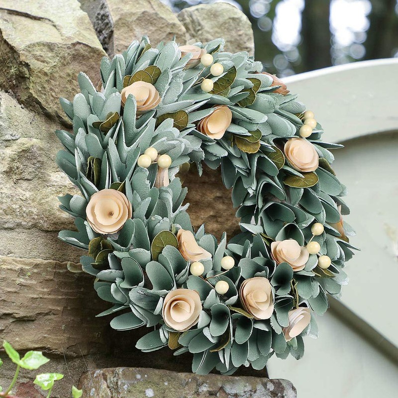 Spring Wreath Sage Green Wooden Crocus Hanging Easter Door Decoration